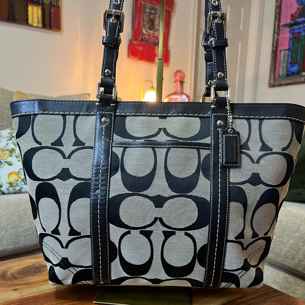 Coach Black and Cream Signature Tote